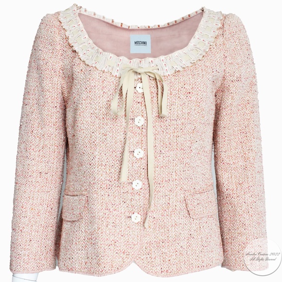 Moschino Chic and Cheap Jacket Cropped Silk Cotton Tweed Ribbon Lace US 12 - Picture 1 of 10